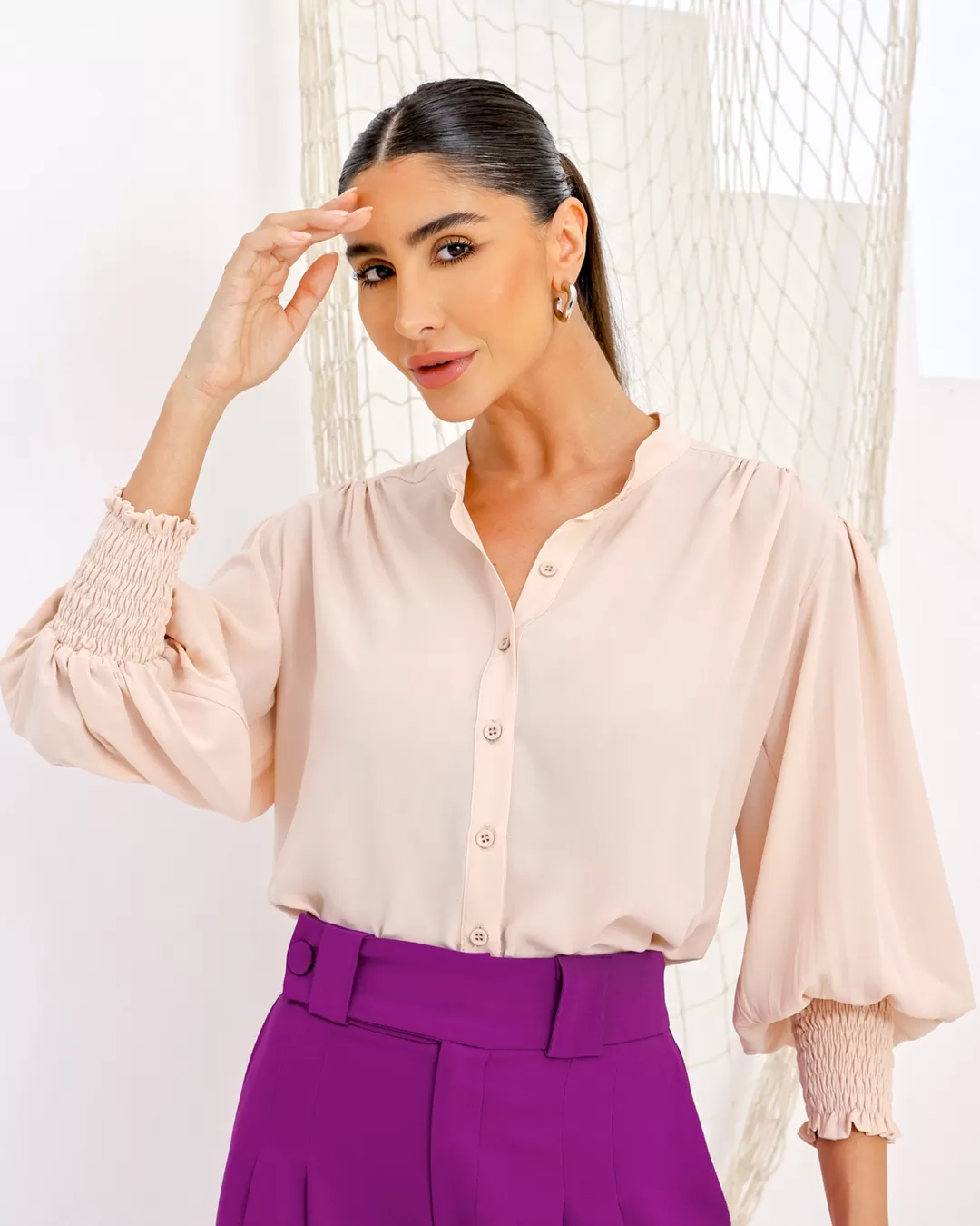 Dot Clothing - Dot Clothing Lastex Beige Cuff Shirt - 0972NBEGE Dot Clothing - Dot Clothing Lastex Beige Cuff Shirt - 0972NBEGE
