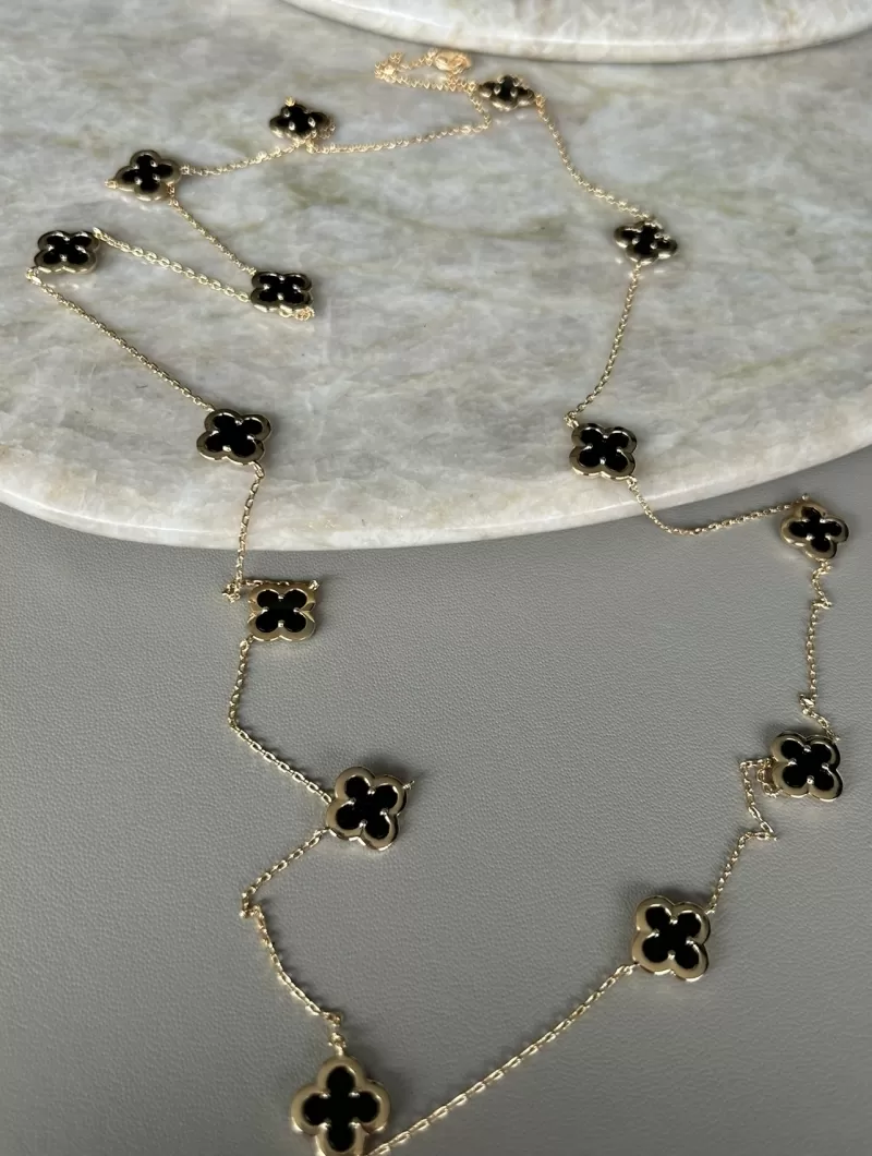 Mikabe - Long Clover Necklace Van Onix Black Gold - MK1637 Mikabe - Long Clover Necklace Van Onix Black Gold - MK1637