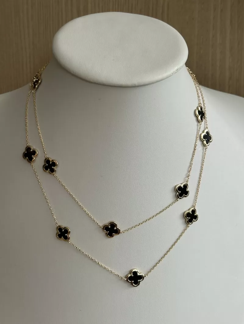 Mikabe - Long Clover Necklace Van Onix Black Gold - MK1637 Mikabe - Long Clover Necklace Van Onix Black Gold - MK1637