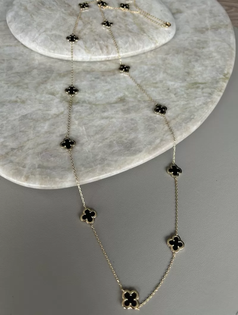 Mikabe - Long Clover Necklace Van Onix Black Gold - MK1637 Mikabe - Long Clover Necklace Van Onix Black Gold - MK1637