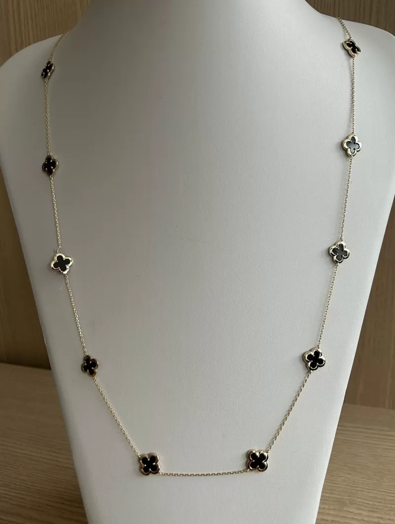 Mikabe - Long Clover Necklace Van Onix Black Gold - MK1637 Mikabe - Long Clover Necklace Van Onix Black Gold - MK1637