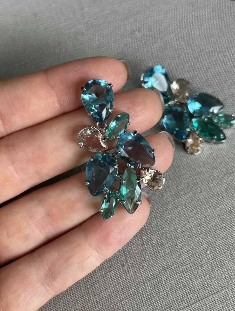 Mikabe - Blue and Green Rhodium White Party Earring - MK1648