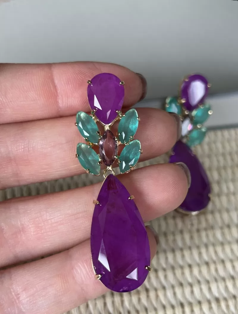 Mikabe - Purple and Green Party Earring - MK1650