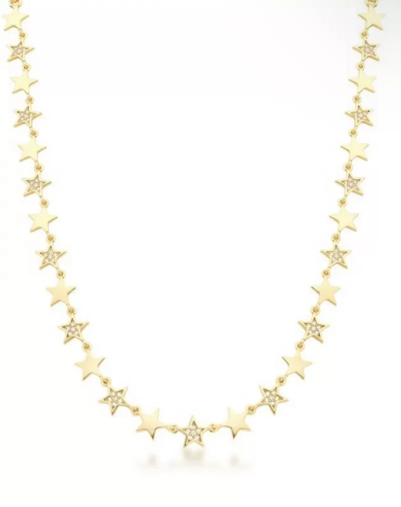 Mikabe - Plain and Studded Stars Necklace - MK1652