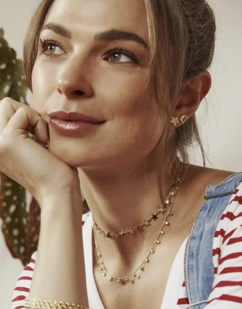 Mikabe - Plain and Studded Stars Necklace - MK1652