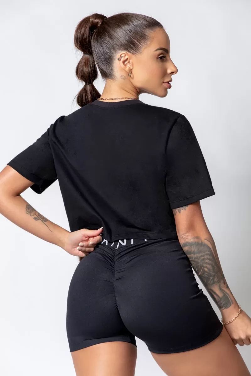 Hipkini - Cropped Sporty Style Black Shirt with Silk - 33330267 Hipkini - Cropped Sporty Style Black Shirt with Silk - 33330267