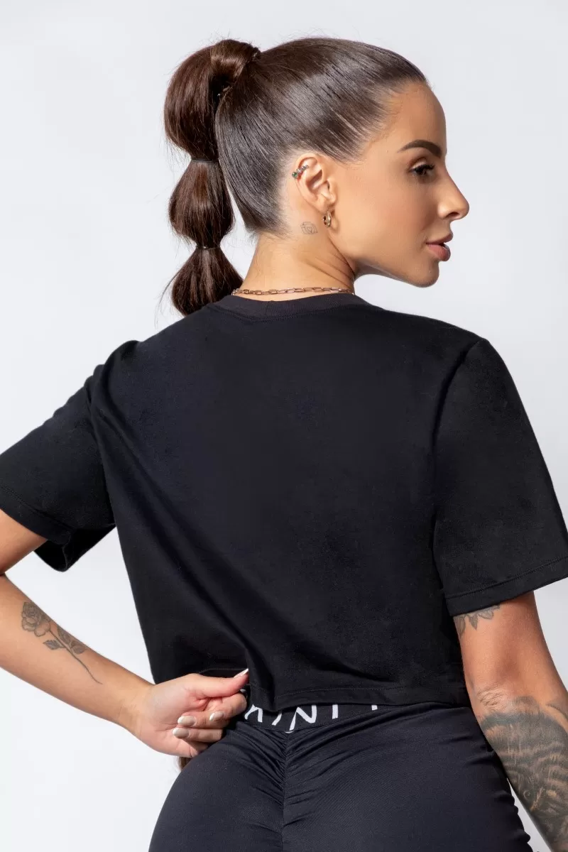 Hipkini - Cropped Sporty Style Black Shirt with Silk - 33330267 Hipkini - Cropped Sporty Style Black Shirt with Silk - 33330267