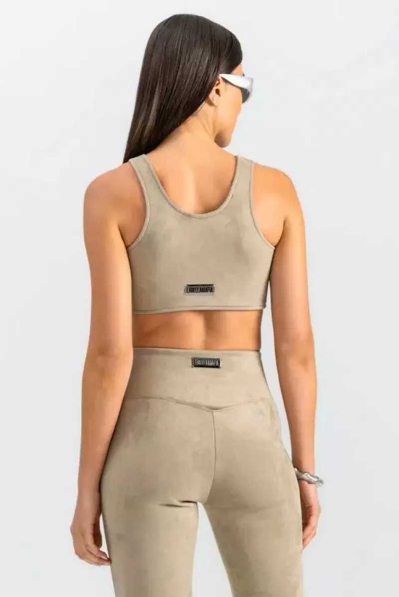 Labellamafia - Labellamafia Exotic Beige Velvet Top - 28455 Labellamafia - Labellamafia Exotic Beige Velvet Top - 28455