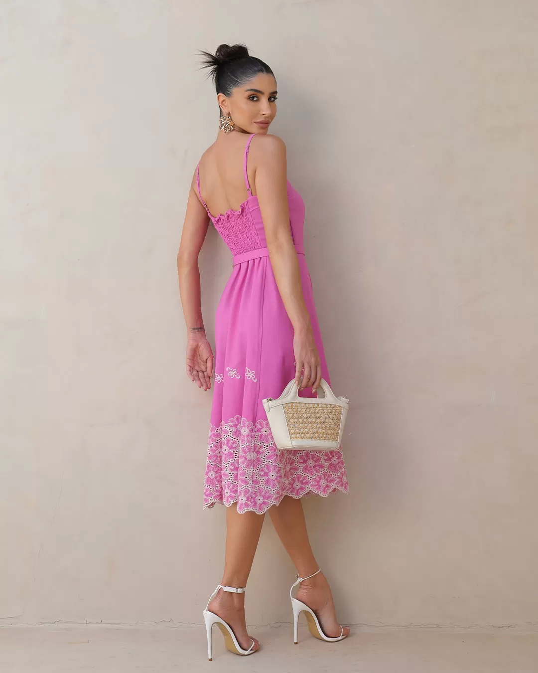 Miss Misses - Dress Miss Misses Midi needlework With Belt Pink - 54089ROSA Miss Misses - Dress Miss Misses Midi needlework With Belt Pink - 54089ROSA