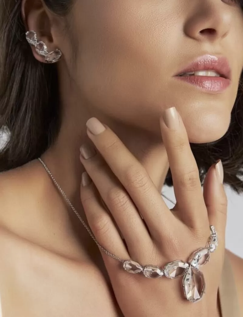 Mikabe - Earring Ear Cuff Transparent Crystals Rhodium White - MK1655 Mikabe - Earring Ear Cuff Transparent Crystals Rhodium White - MK1655