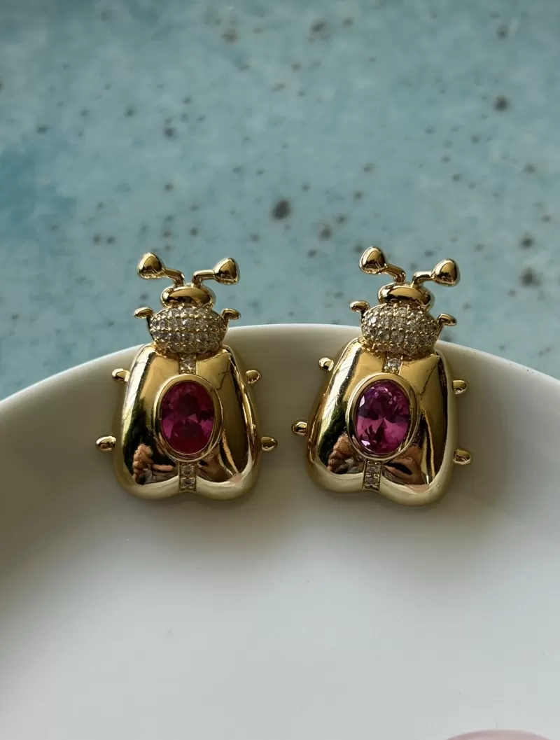 Mikabe - Pink Zirconia Beetle Earring - MK1661