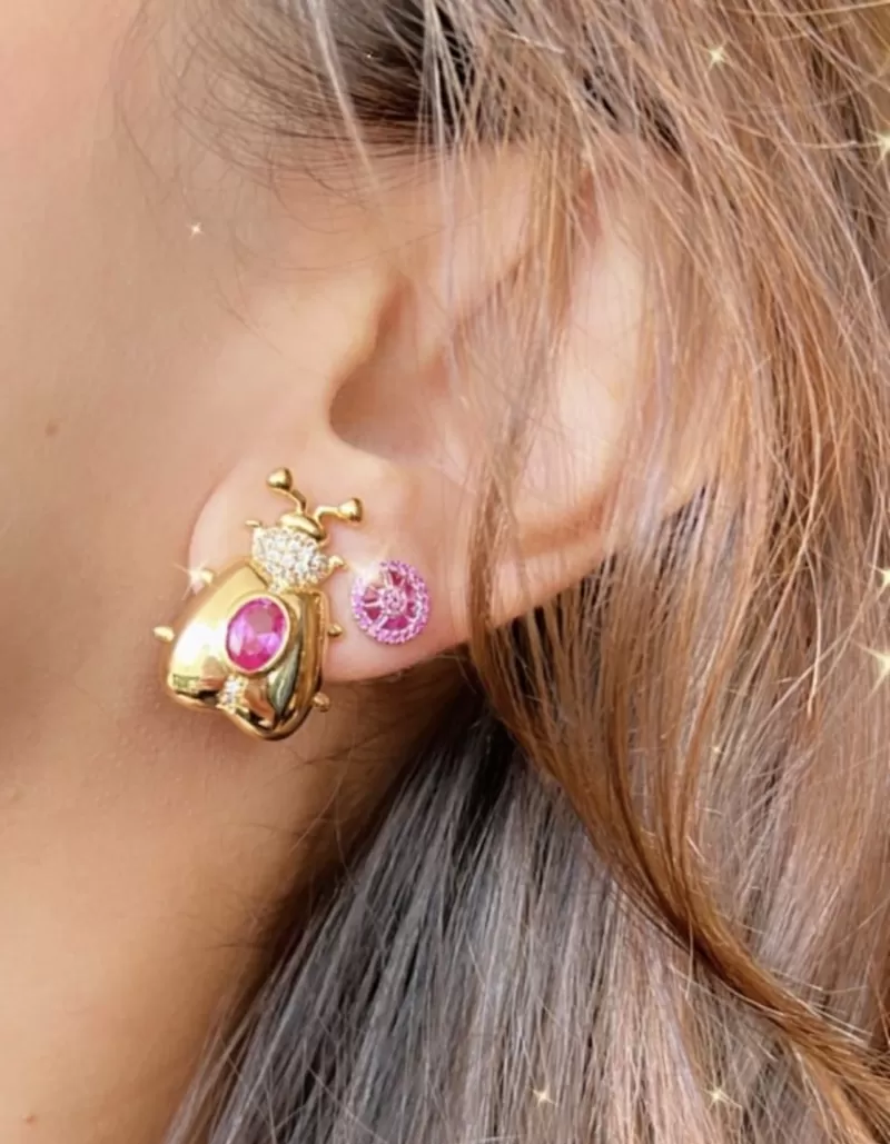 Mikabe - Pink Zirconia Beetle Earring - MK1661
