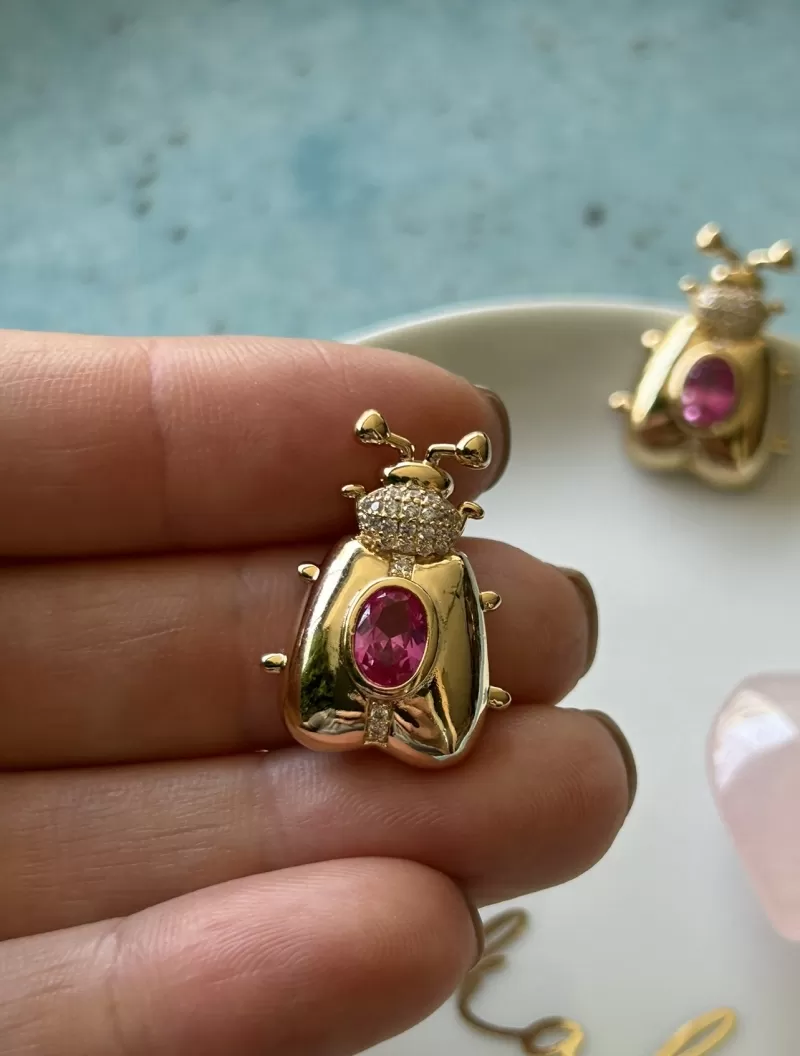 Mikabe - Pink Zirconia Beetle Earring - MK1661