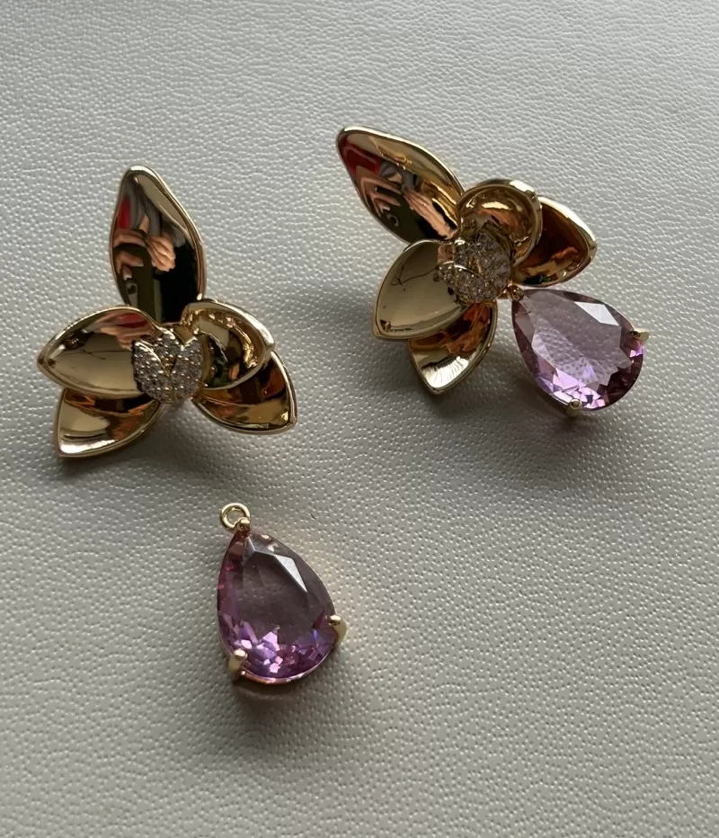 Mikabe - Light Purple Crystal Removable Drop Flower Earring - MK1667 Mikabe - Light Purple Crystal Removable Drop Flower Earring - MK1667