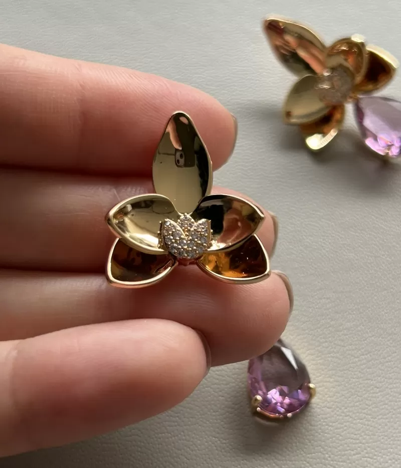 Mikabe - Light Purple Crystal Removable Drop Flower Earring - MK1667 Mikabe - Light Purple Crystal Removable Drop Flower Earring - MK1667