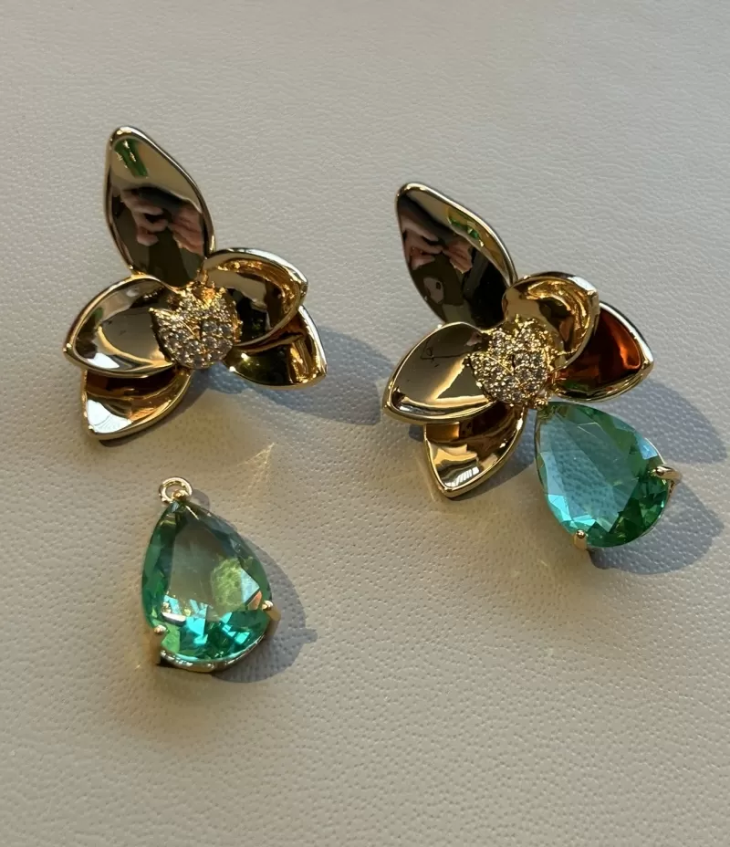 Mikabe - Green Crystal Removable Drop Flower Earring - MK1669 Mikabe - Green Crystal Removable Drop Flower Earring - MK1669