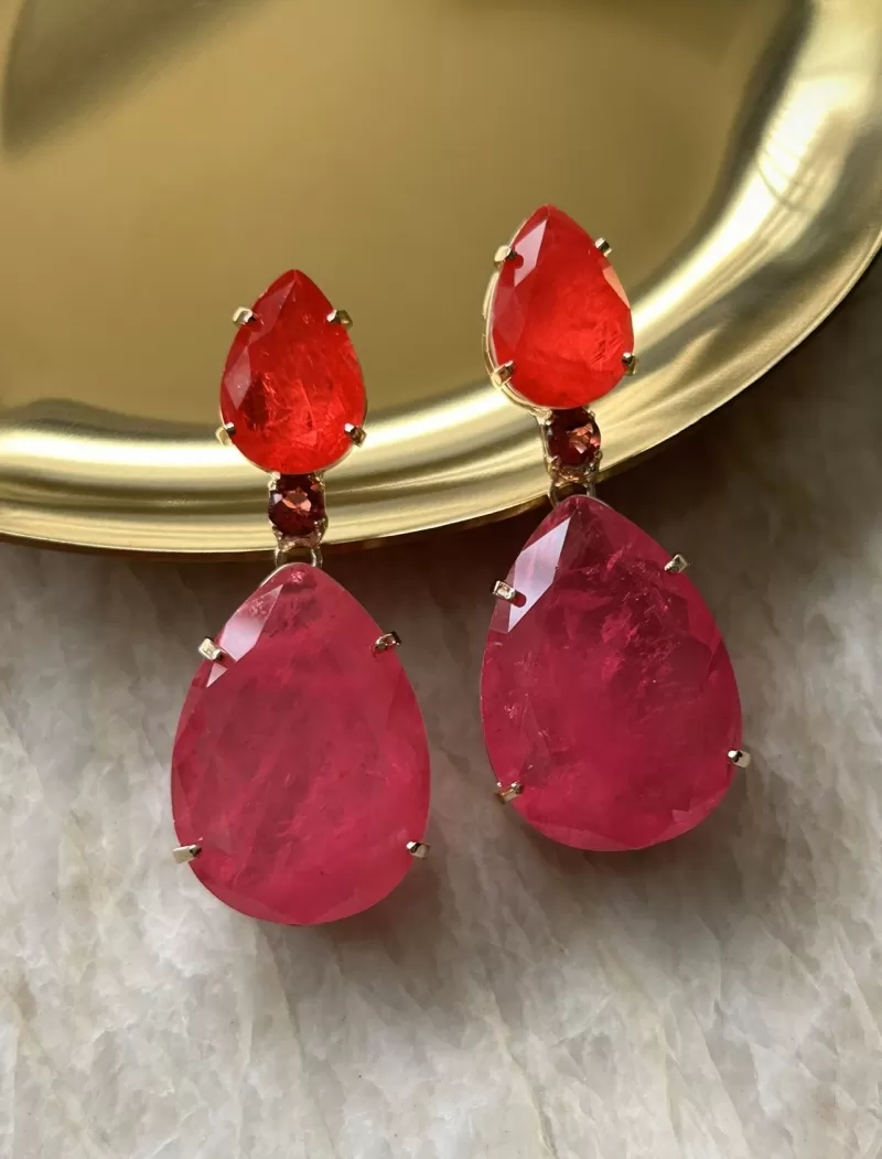 Mikabe - Red and Pink Fusion Drops Party Earring - MK1671
