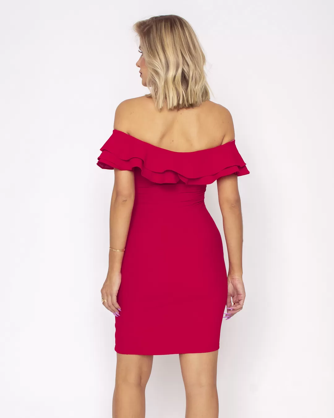Miss Misses - Dress Miss Misses Midi frill Shoulder to Shoulder Red - 19012VERM