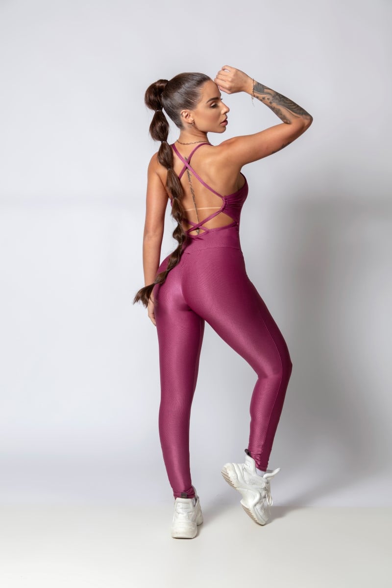 Hipkini - Jumpsuit Sporty Style Wine with Silk - 33330259
