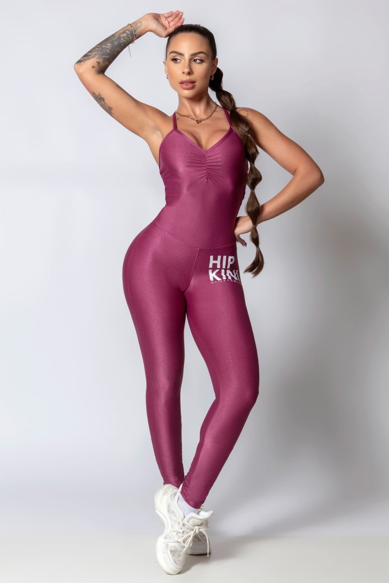 Hipkini - Jumpsuit Sporty Style Wine with Silk - 33330259