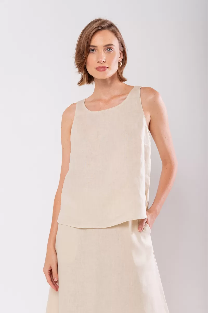 Hidrogênio - OVAL NECKLACE 100% CREAM LINEN TANK - 19869016 Hidrogênio - OVAL NECKLACE 100% CREAM LINEN TANK - 19869016