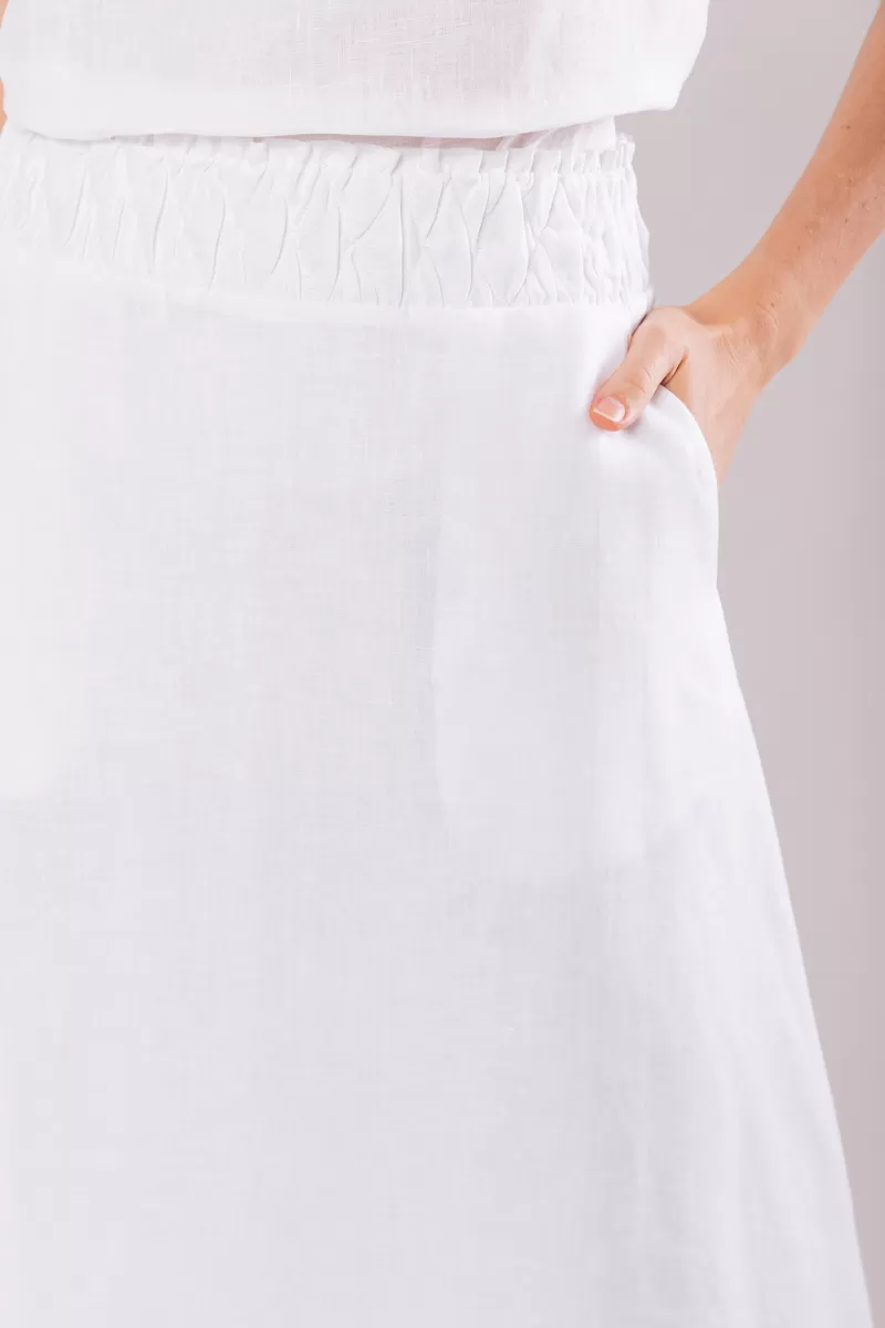 Hidrogênio - 100% LINEN EVASE MIDI SKIRT WITH WHITE FROWN WAIST - 19870002 Hidrogênio - 100% LINEN EVASE MIDI SKIRT WITH WHITE FROWN WAIST - 19870002