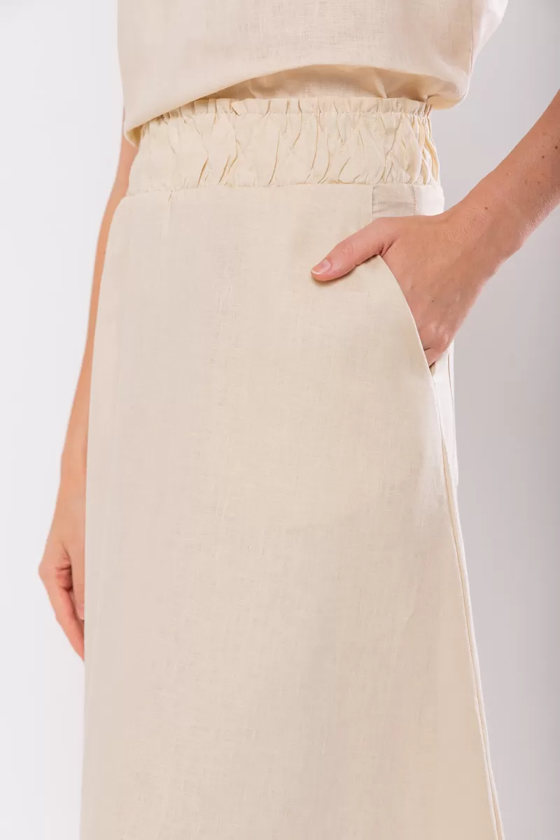Hidrogênio - 100% LINEN EVASE MIDI SKIRT WITH FROWN CREAM WAIST - 19870016 Hidrogênio - 100% LINEN EVASE MIDI SKIRT WITH FROWN CREAM WAIST - 19870016