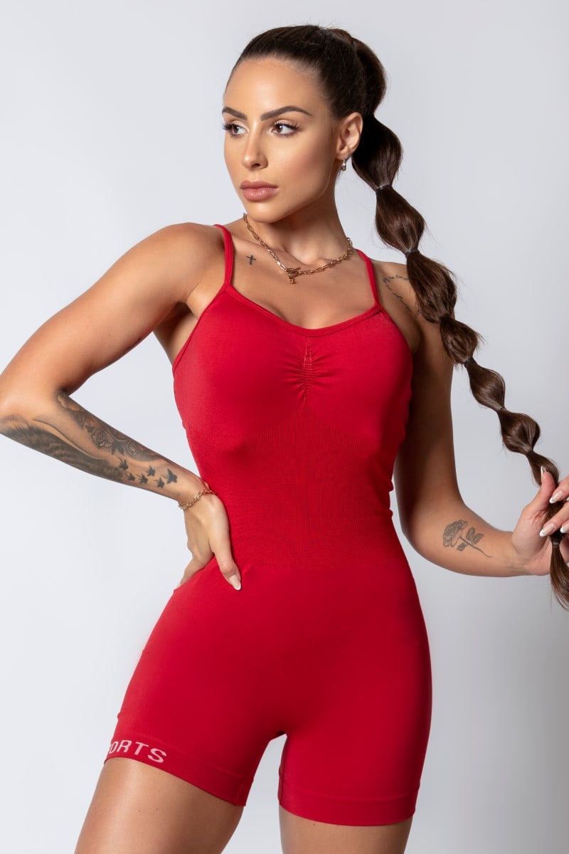 Hipkini - Sporty Style Seamless Romper Red - 33330161