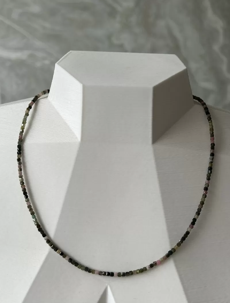 Mikabe - Watermelon Tourmaline Stone Cubes Necklace - MK1684 Mikabe - Watermelon Tourmaline Stone Cubes Necklace - MK1684