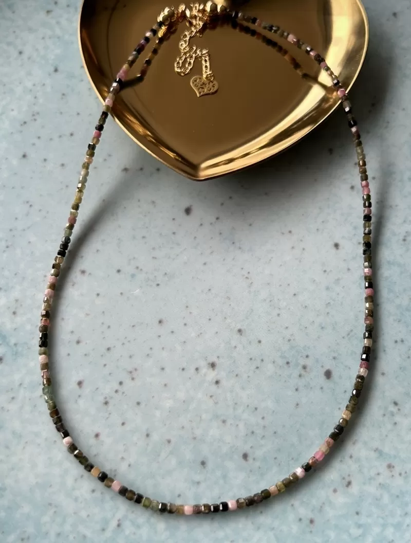 Mikabe - Watermelon Tourmaline Stone Cubes Necklace - MK1684