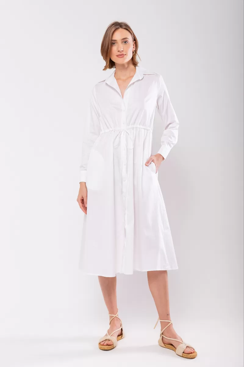 Hidrogênio - WHITE LONG SLEEVED CHEMISE DRESS - 19841 Hidrogênio - WHITE LONG SLEEVED CHEMISE DRESS - 19841