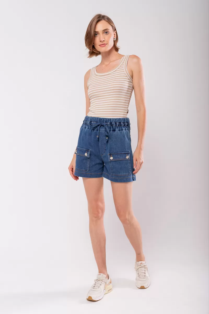 Hidrogênio - DENIM MESH BERMUDA WITH FRONT POCKETS - 19844042 Hidrogênio - DENIM MESH BERMUDA WITH FRONT POCKETS - 19844042