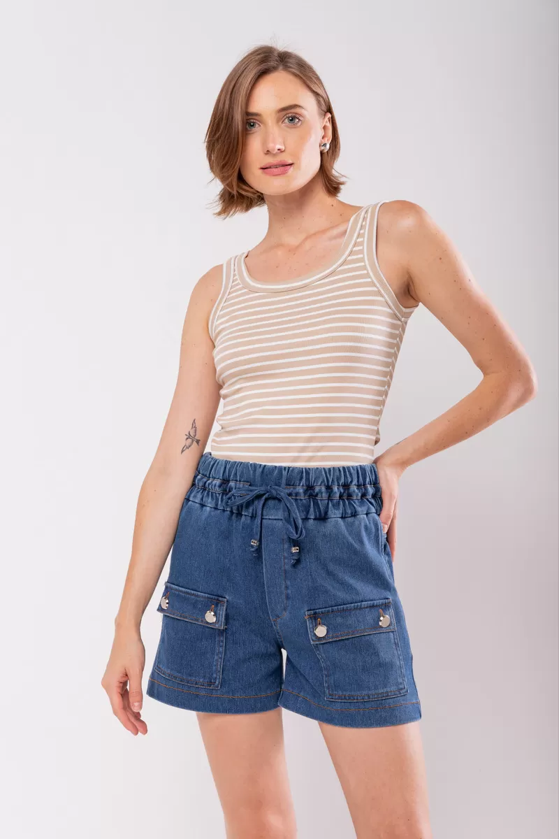 Hidrogênio - DENIM MESH BERMUDA WITH FRONT POCKETS - 19844042 Hidrogênio - DENIM MESH BERMUDA WITH FRONT POCKETS - 19844042