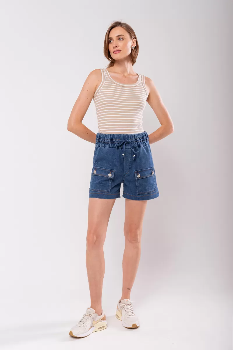 Hidrogênio - DENIM MESH BERMUDA WITH FRONT POCKETS - 19844042 Hidrogênio - DENIM MESH BERMUDA WITH FRONT POCKETS - 19844042