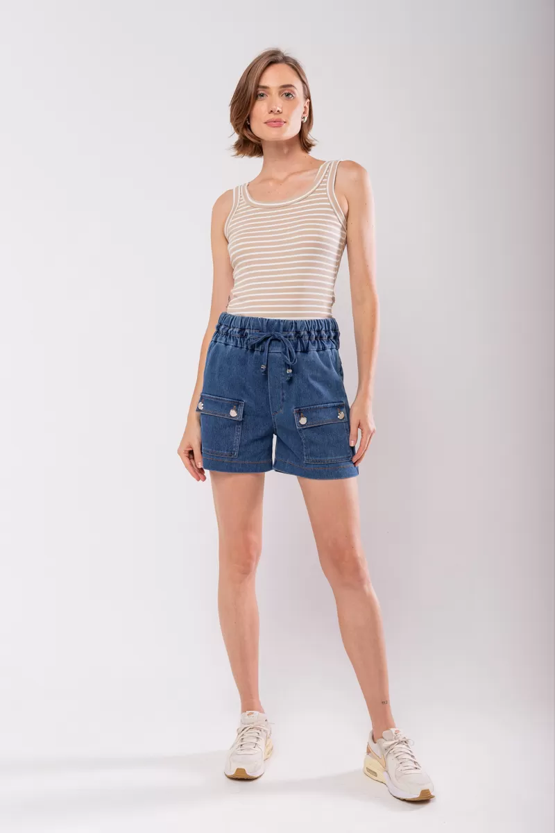 Hidrogênio - DENIM MESH BERMUDA WITH FRONT POCKETS - 19844042 Hidrogênio - DENIM MESH BERMUDA WITH FRONT POCKETS - 19844042