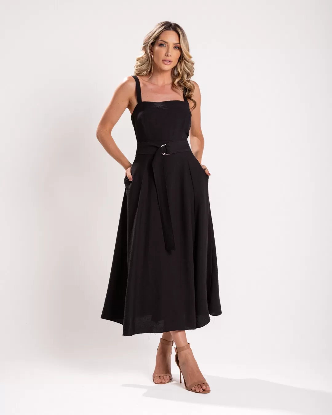 Miss Misses - Dress Miss Misses Midi Resin Buckle Black - 54115PRETO Miss Misses - Dress Miss Misses Midi Resin Buckle Black - 54115PRETO