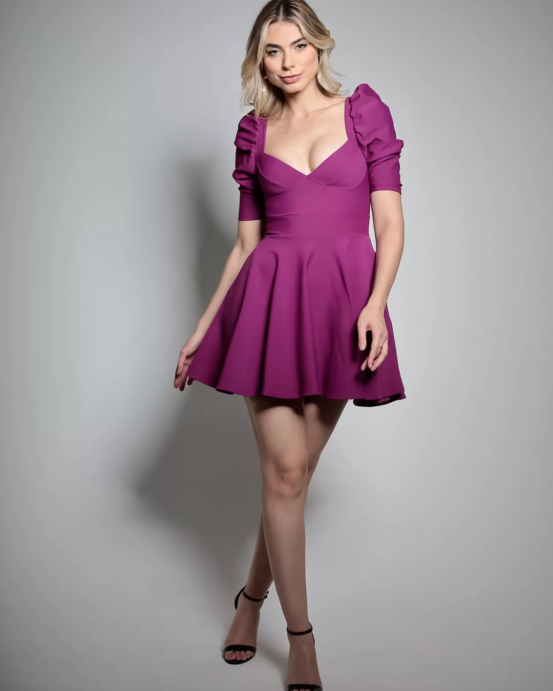 Miss Misses - Dress Miss Misses workout wheeldo Purple Heart Neckline - 18758ROXO Miss Misses - Dress Miss Misses workout wheeldo Purple Heart Neckline - 18758ROXO