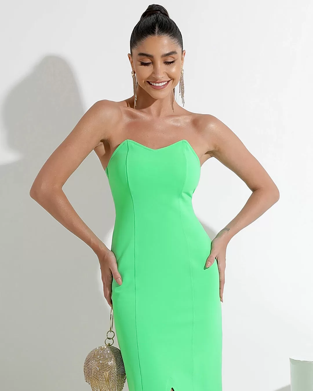 Miss Misses - Miss Misses Midi Skirt With Back Slit Green - 54168024 Miss Misses - Miss Misses Midi Skirt With Back Slit Green - 54168024