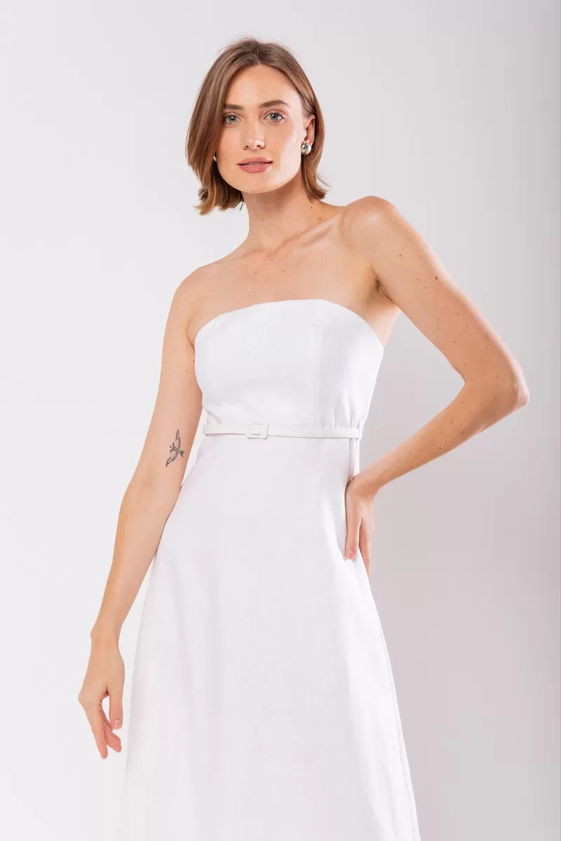 Hidrogênio - WHITE LINEN DRESS WITH REMOVABLE STRAPS - 19881002 Hidrogênio - WHITE LINEN DRESS WITH REMOVABLE STRAPS - 19881002