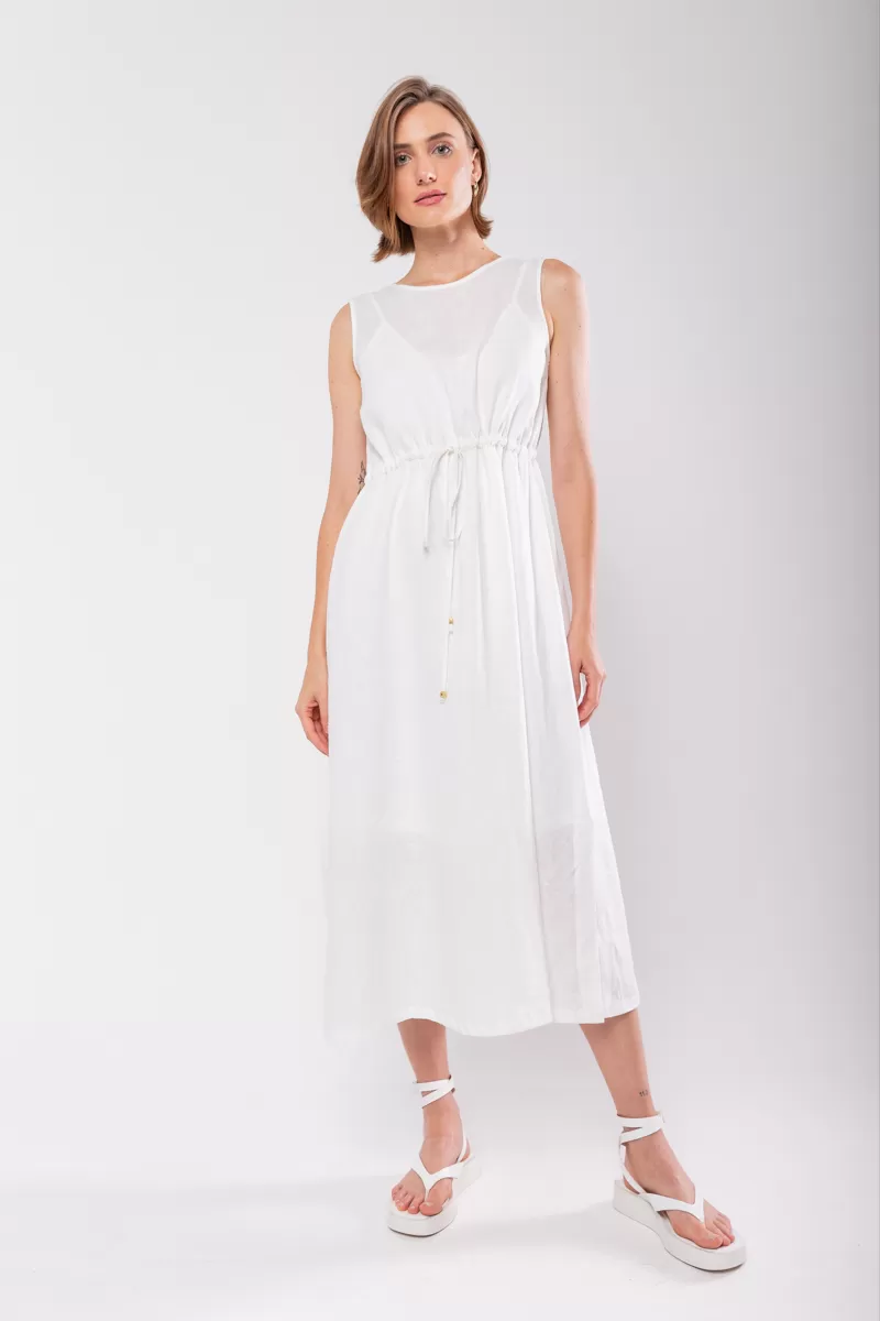 Hidrogênio - 100% OFF WHITE LINEN MIDI TANK DRESS - 19872018 Hidrogênio - 100% OFF WHITE LINEN MIDI TANK DRESS - 19872018