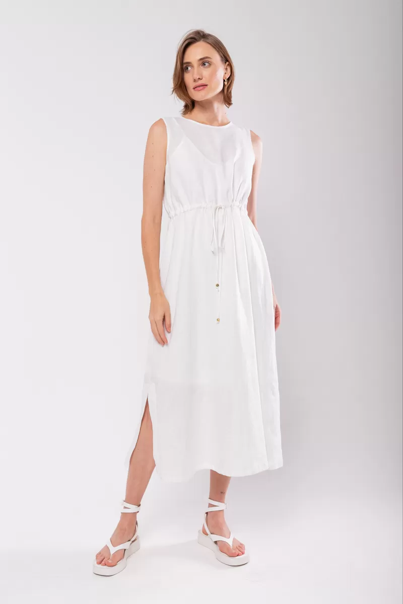 Hidrogênio - 100% OFF WHITE LINEN MIDI TANK DRESS - 19872018 Hidrogênio - 100% OFF WHITE LINEN MIDI TANK DRESS - 19872018