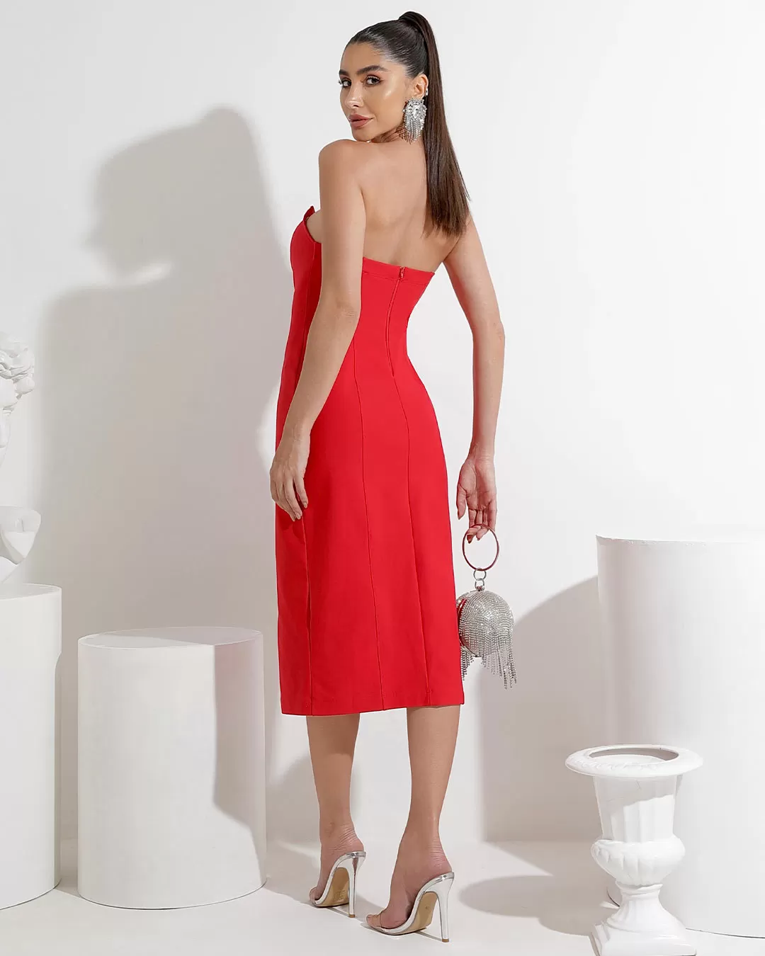 Miss Misses - Dress Miss Misses Midi Strapless Red - 54168VERMELHO Miss Misses - Dress Miss Misses Midi Strapless Red - 54168VERMELHO