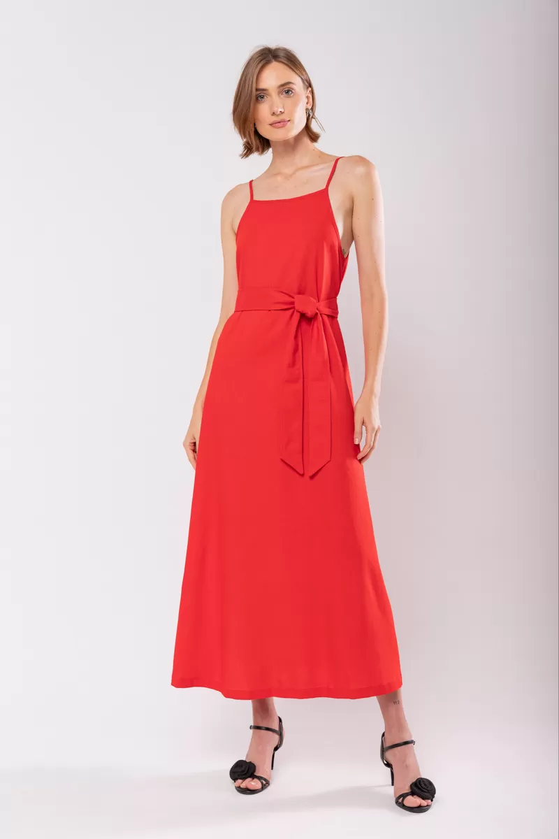 Hidrogênio - EVASÊ MIDI DRESS WITH SQUARE NECKLINE RED - 19876 Hidrogênio - EVASÊ MIDI DRESS WITH SQUARE NECKLINE RED - 19876