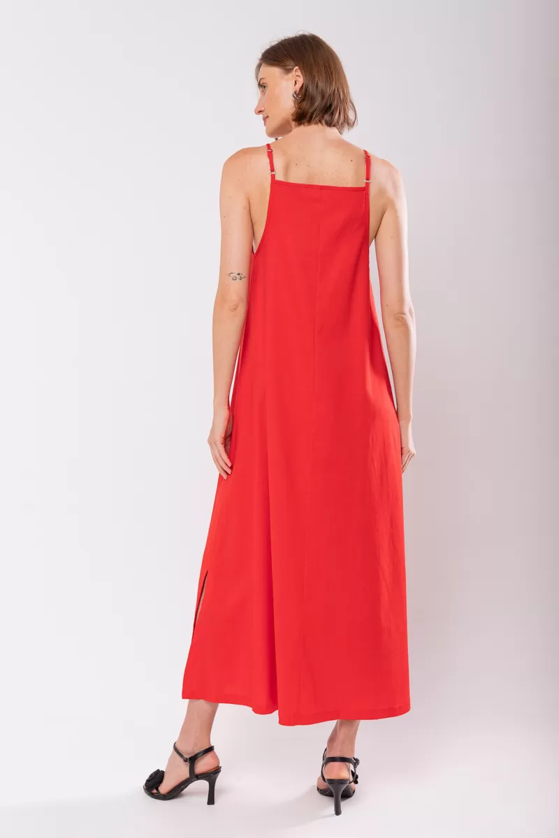 Hidrogênio - EVASÊ MIDI DRESS WITH SQUARE NECKLINE RED - 19876 Hidrogênio - EVASÊ MIDI DRESS WITH SQUARE NECKLINE RED - 19876