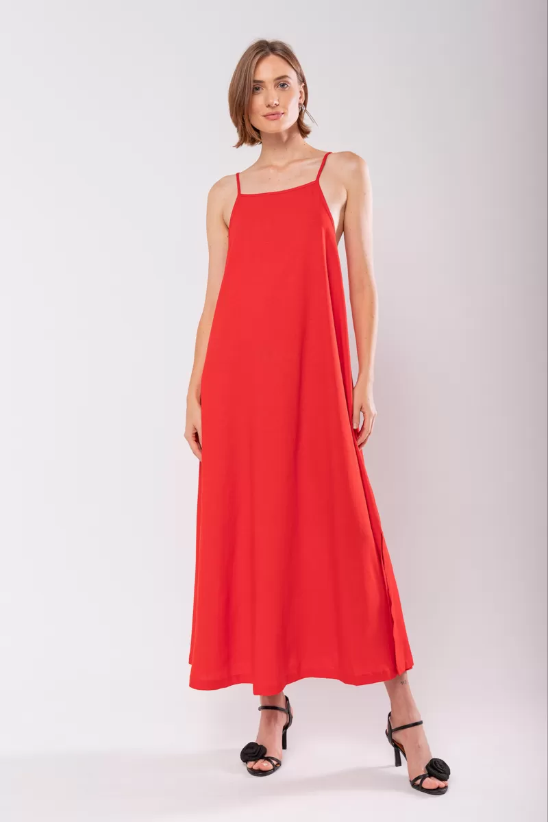 Hidrogênio - EVASÊ MIDI DRESS WITH SQUARE NECKLINE RED - 19876 Hidrogênio - EVASÊ MIDI DRESS WITH SQUARE NECKLINE RED - 19876