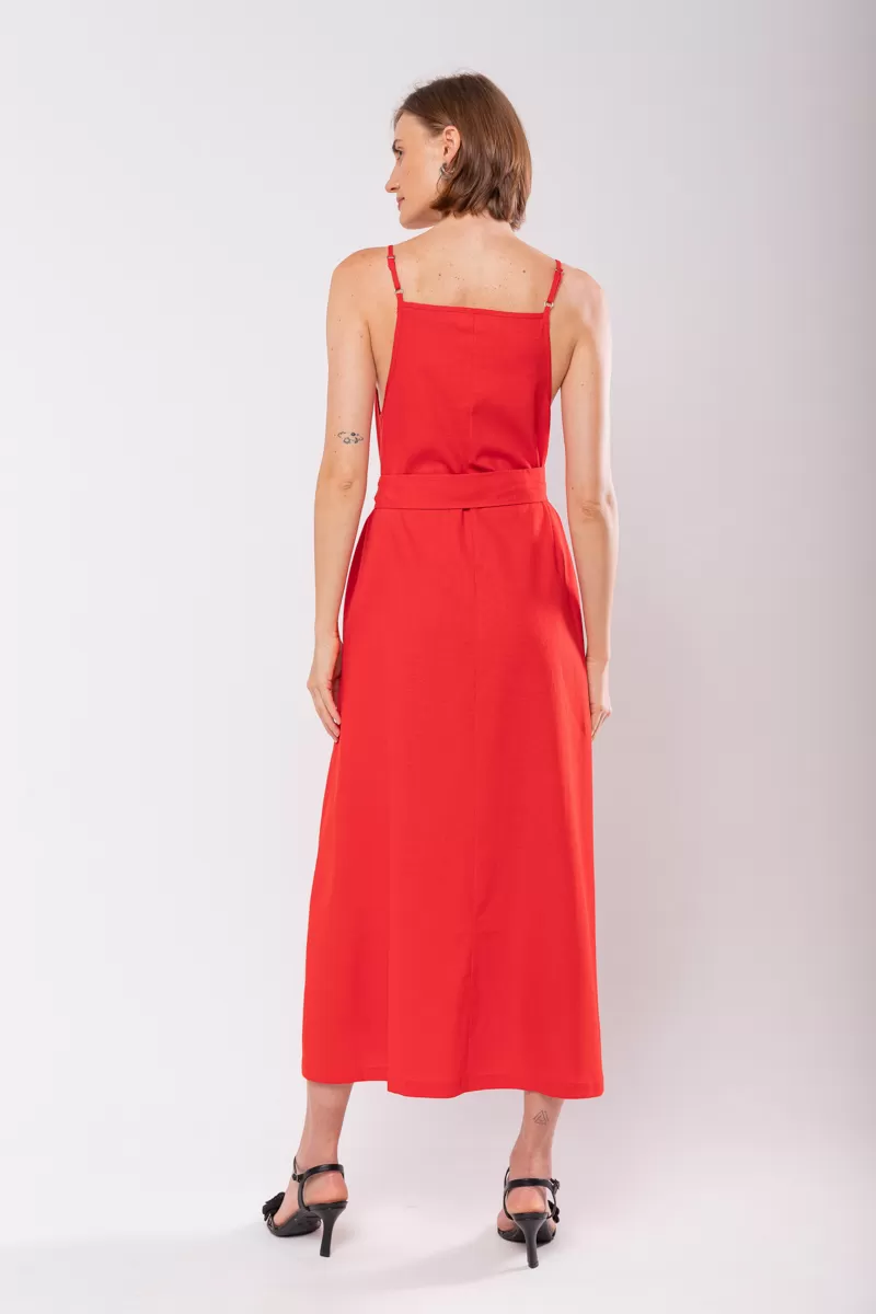 Hidrogênio - EVASÊ MIDI DRESS WITH SQUARE NECKLINE RED - 19876 Hidrogênio - EVASÊ MIDI DRESS WITH SQUARE NECKLINE RED - 19876