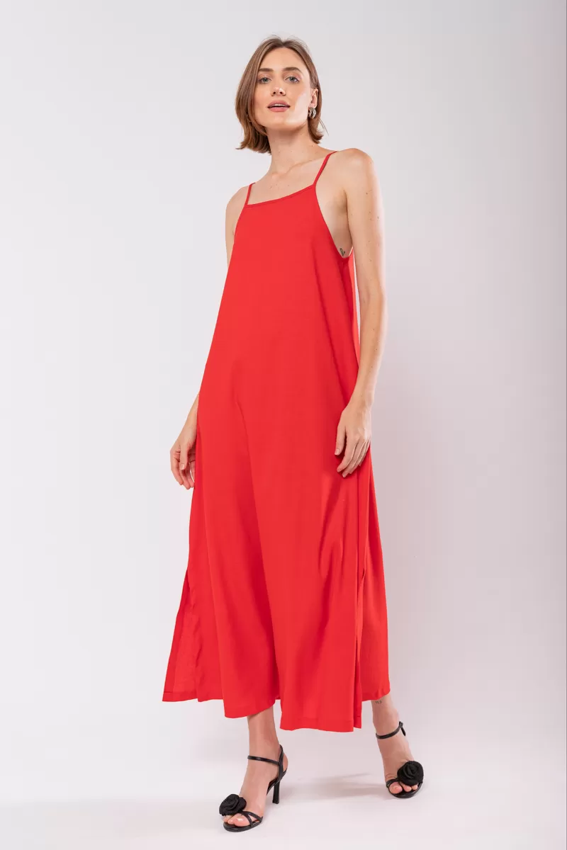 Hidrogênio - EVASÊ MIDI DRESS WITH SQUARE NECKLINE RED - 19876 Hidrogênio - EVASÊ MIDI DRESS WITH SQUARE NECKLINE RED - 19876