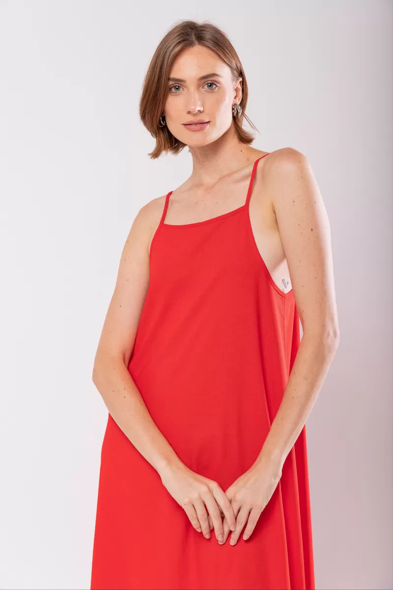 Hidrogênio - EVASÊ MIDI DRESS WITH SQUARE NECKLINE RED - 19876 Hidrogênio - EVASÊ MIDI DRESS WITH SQUARE NECKLINE RED - 19876