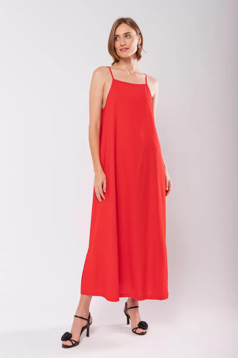 Hidrogênio - EVASÊ MIDI DRESS WITH SQUARE NECKLINE RED - 19876 Hidrogênio - EVASÊ MIDI DRESS WITH SQUARE NECKLINE RED - 19876