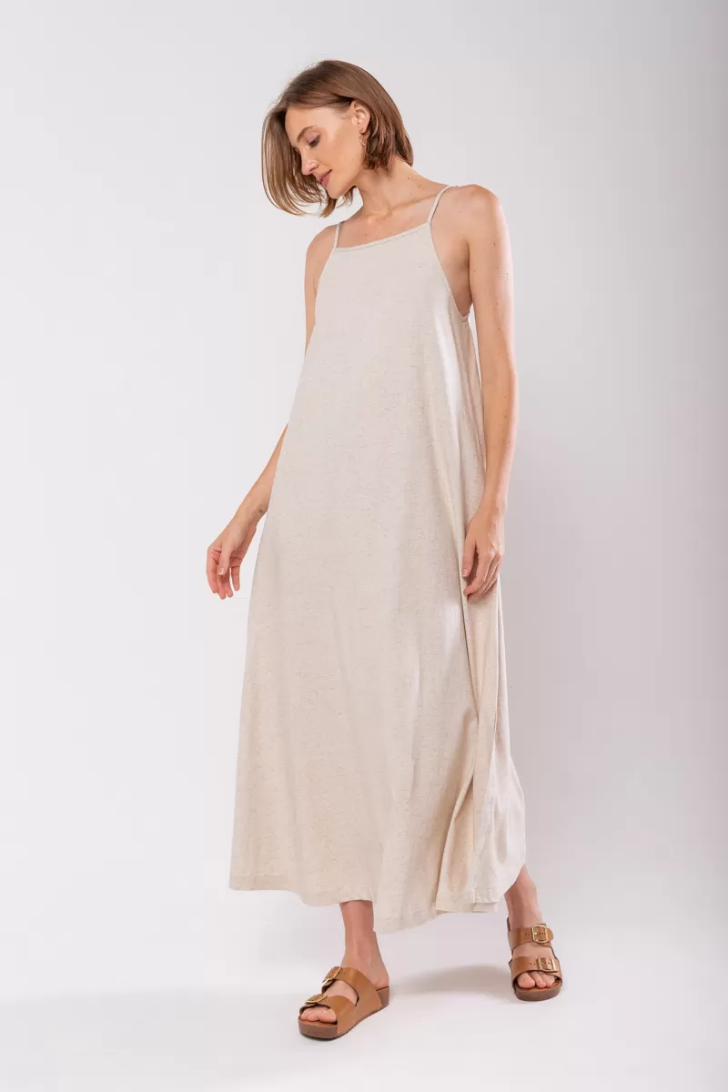 Hidrogênio - EVASE MIDI DRESS WITH SQUARE NECKLINE BEIGE - 19876 Hidrogênio - EVASE MIDI DRESS WITH SQUARE NECKLINE BEIGE - 19876